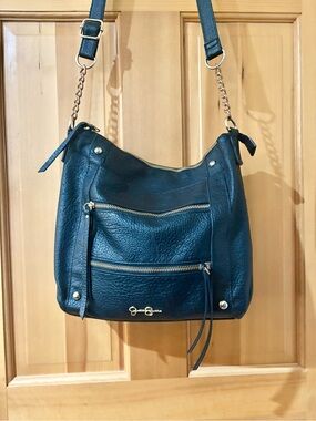 Jessica Simpson Black Pebbled Leather Crossbody with Gold Hardware
